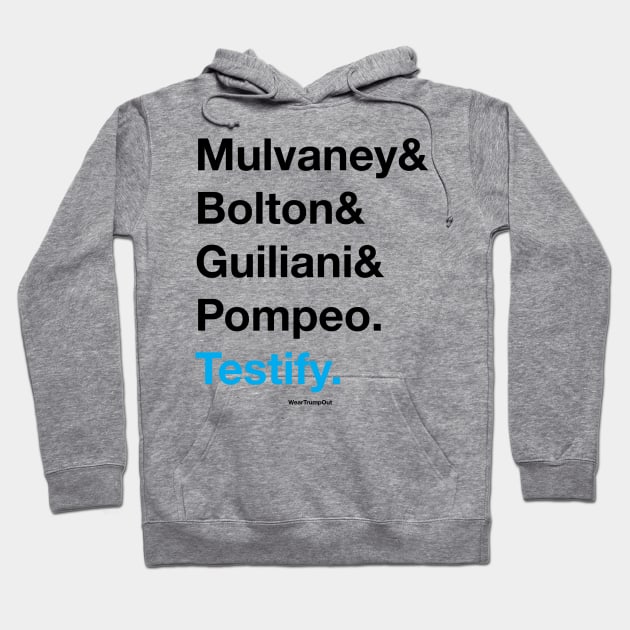 "Testify" - Black/Blue text Hoodie by weartrumpout